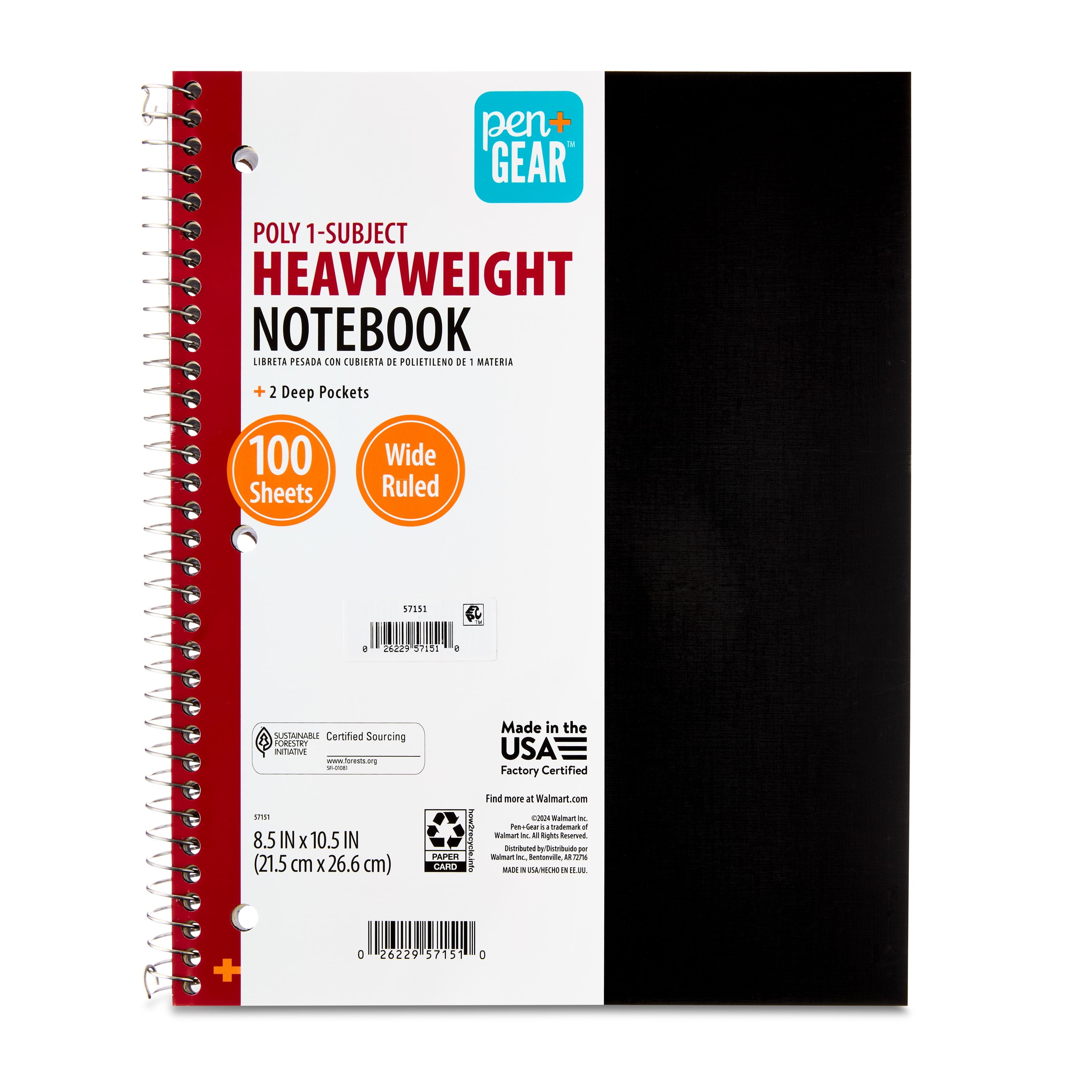 (3 pack) Pen+Gear Wide Ruled 1-Subject Poly Notebook, Black, 8.5" x 10.5", 100 Sheets - Image 2