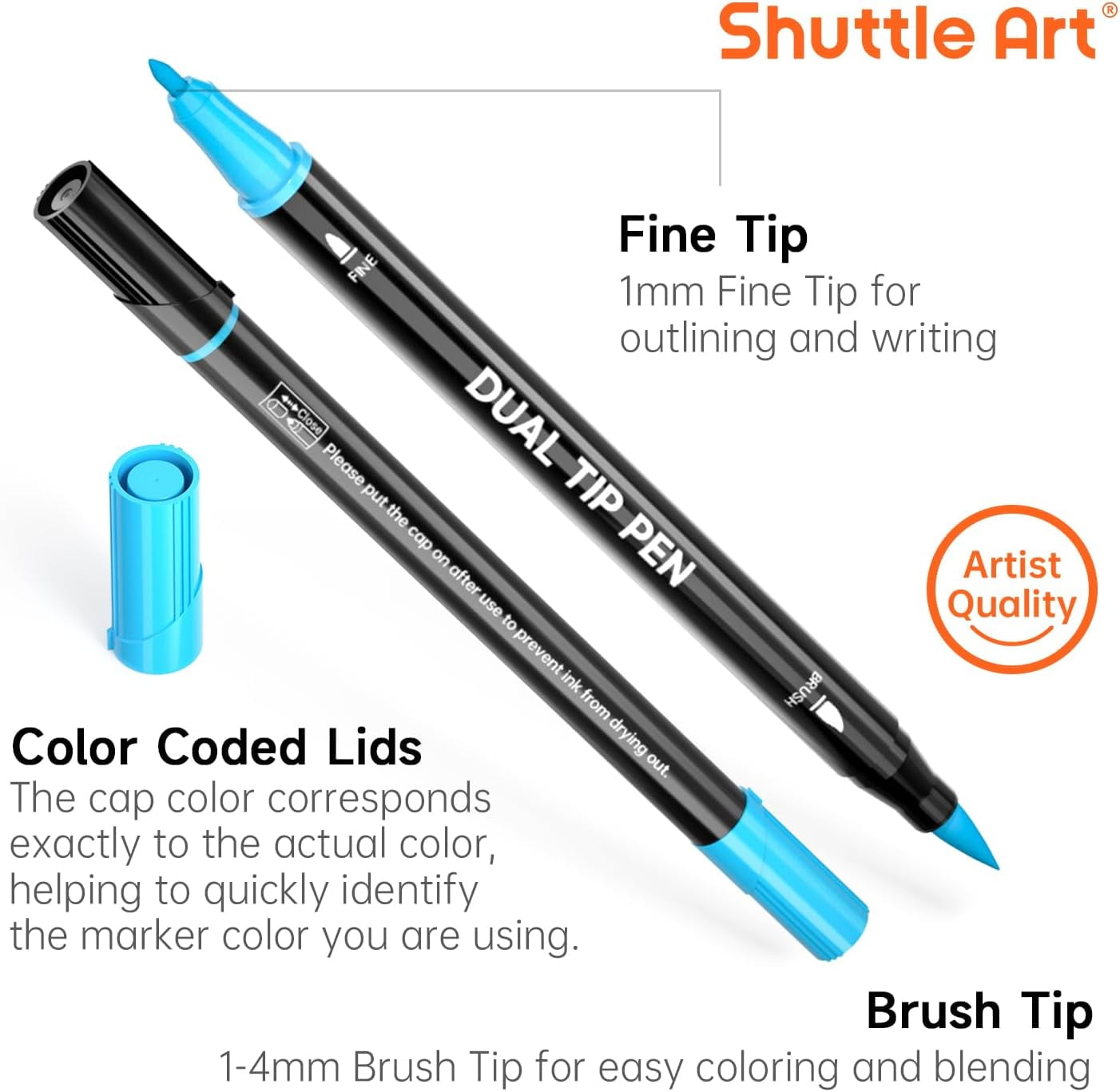 Dual Tip Brush Marker Pens, Shuttle Art 25 Colors Water-based Ink, Fine and Brush Tip Marker Set with 1 Coloring Book for Adult Artist Calli - Image 2
