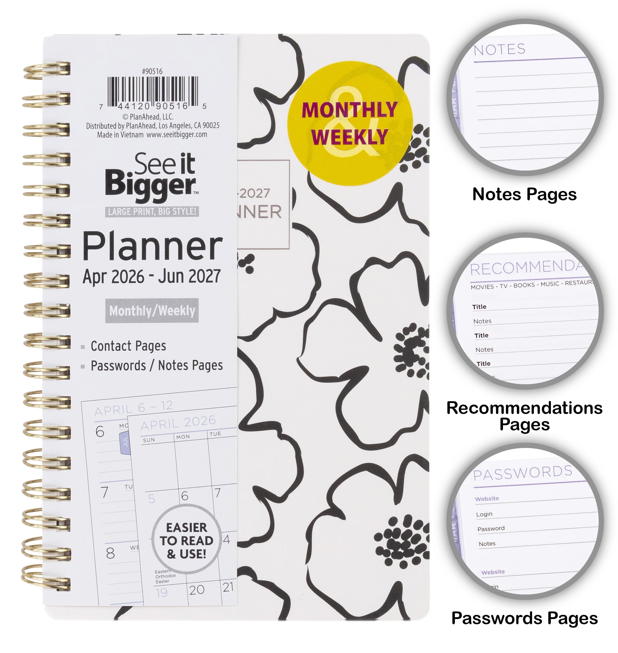 M/W Planner, Small (4.25" x 6.5"), Floral, 15-Month: Apr 2026 - Jun 2027 - Image 3