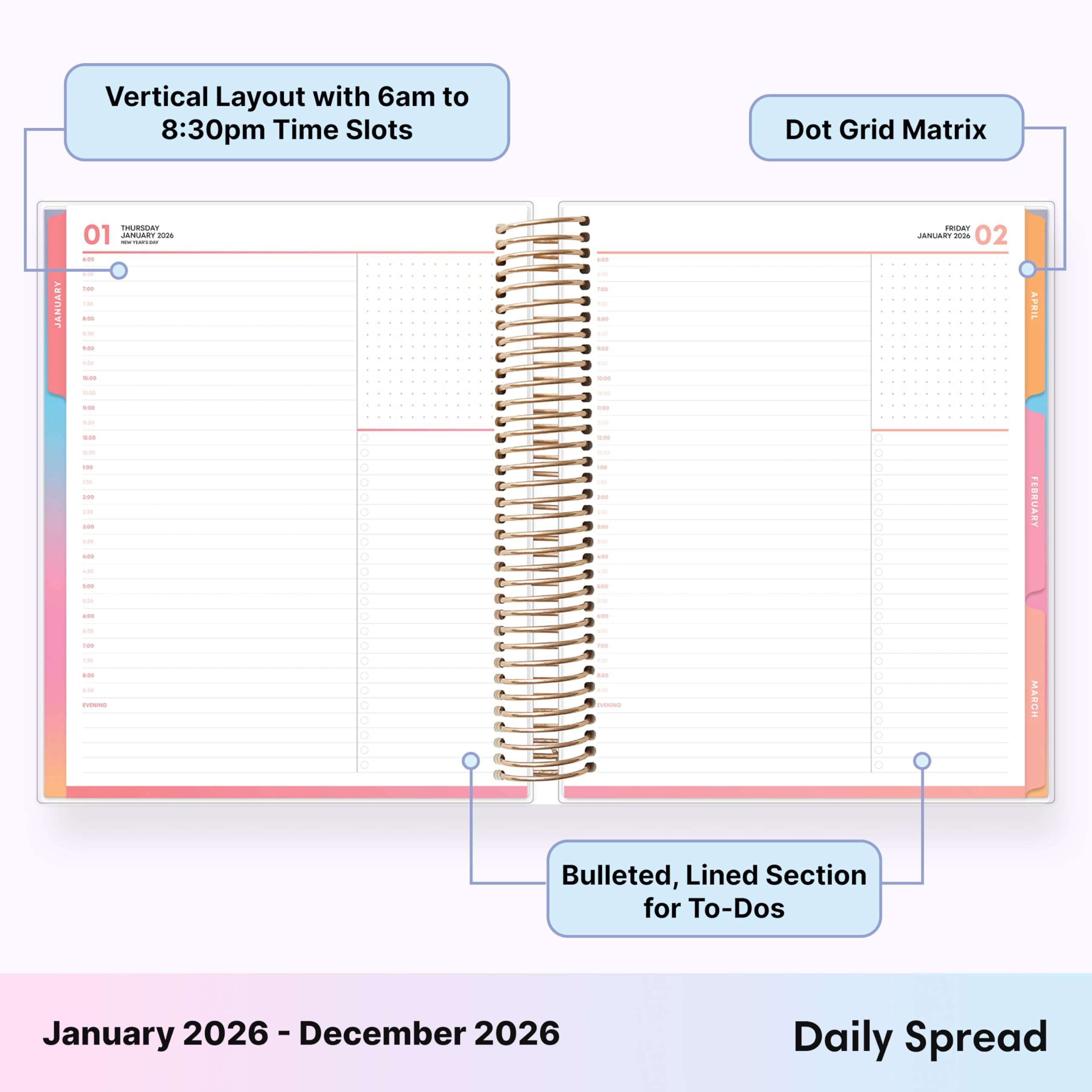 2026 Daily and Monthly Planner Calendar, January 2026 - December 2026, 7" x 9", Flexible Laminated Cover, Heavy Duty ... - Image 4