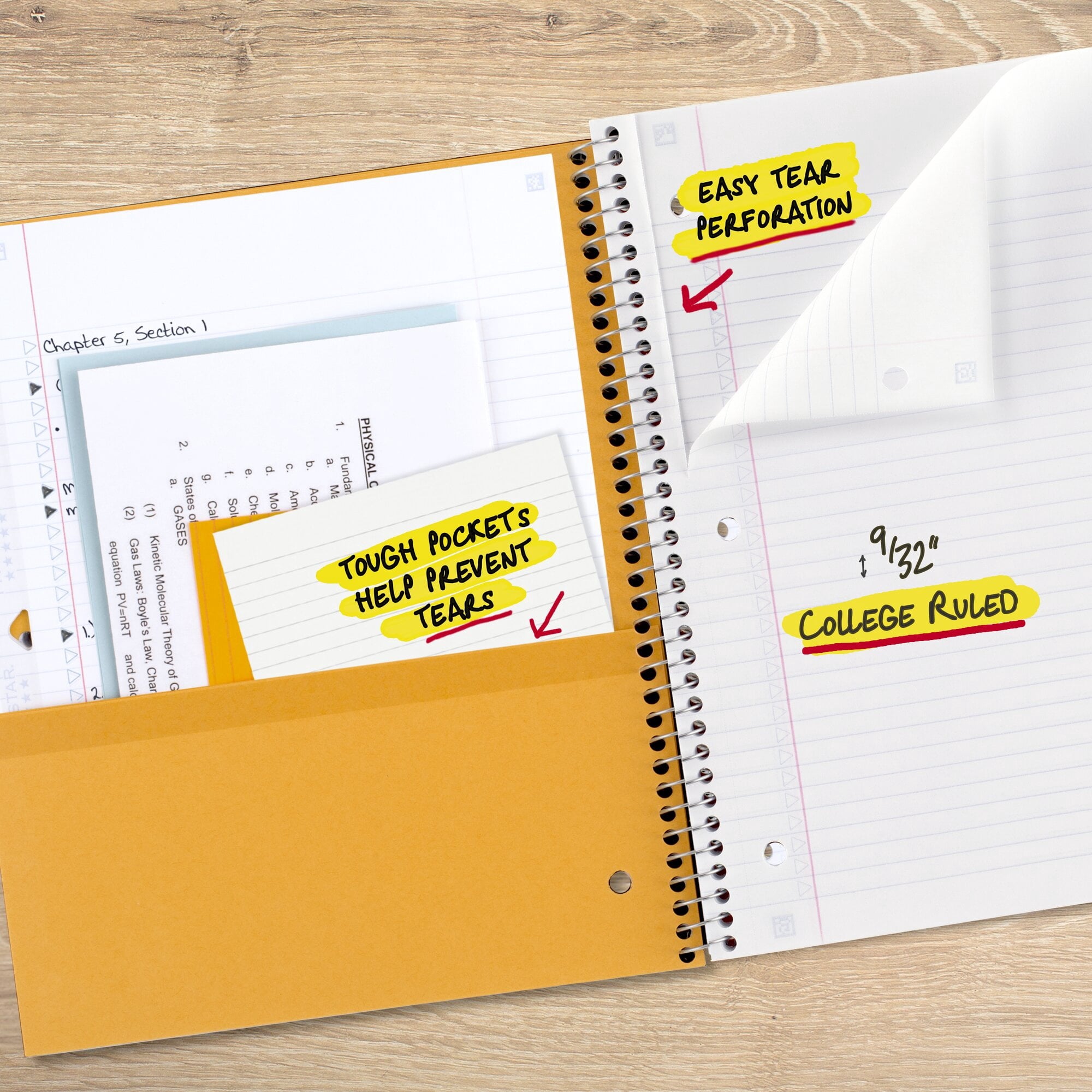 Notebook + Study App, 3 Subject, College Ruled, 8.5" x 11", White - Image 4