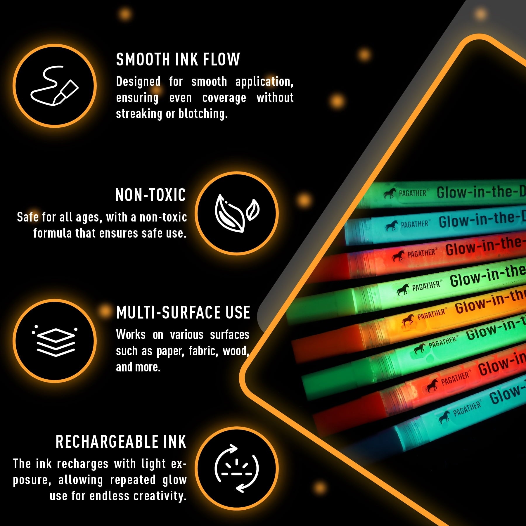 8 Colors Glow in the Dark Markers 2mm Round Tip Neon Fluorescent Paint Pens for Rock Painting, Fabric, Glass, Wood, a... - Image 2