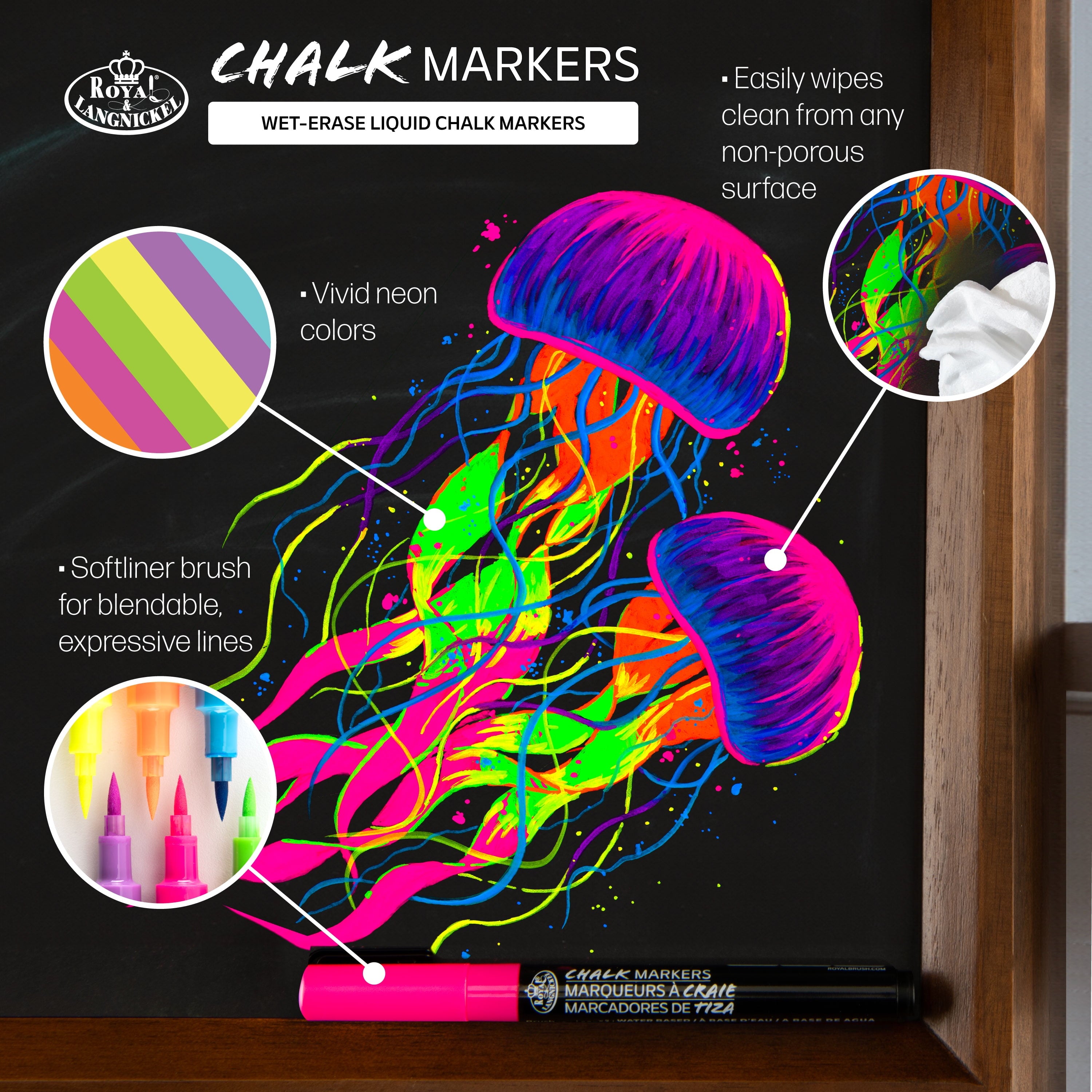 6pc Artist Chalk Markers with Brush Tips, Neon Colors - Image 5