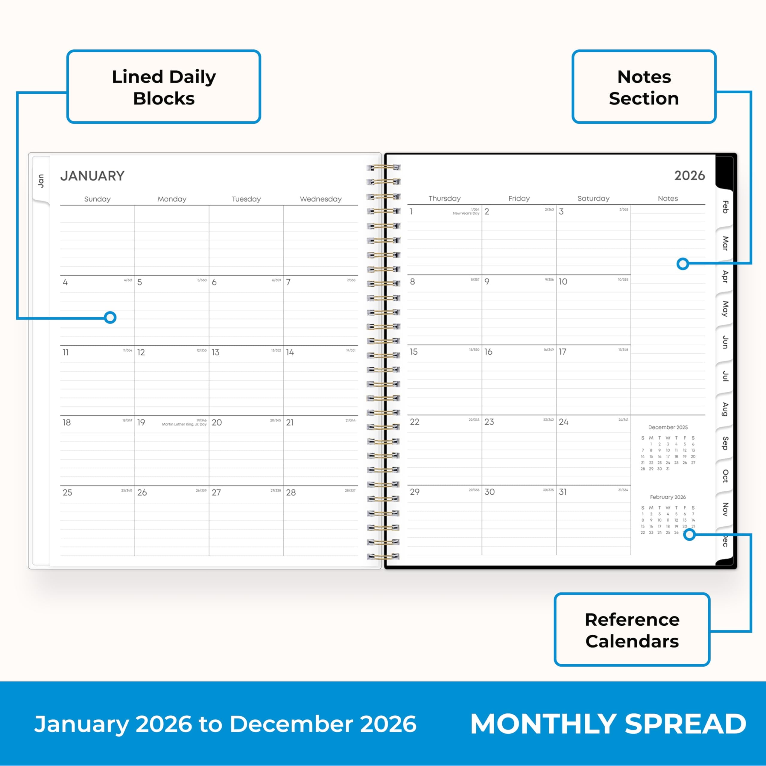 Blue Sky 2026 Monthly Planner Calendar, January 2026 - December 2026, 8" x 10", Clear Pocket Cover, Laminated Tabs, Durable Twin Wire Bindin - Image 3