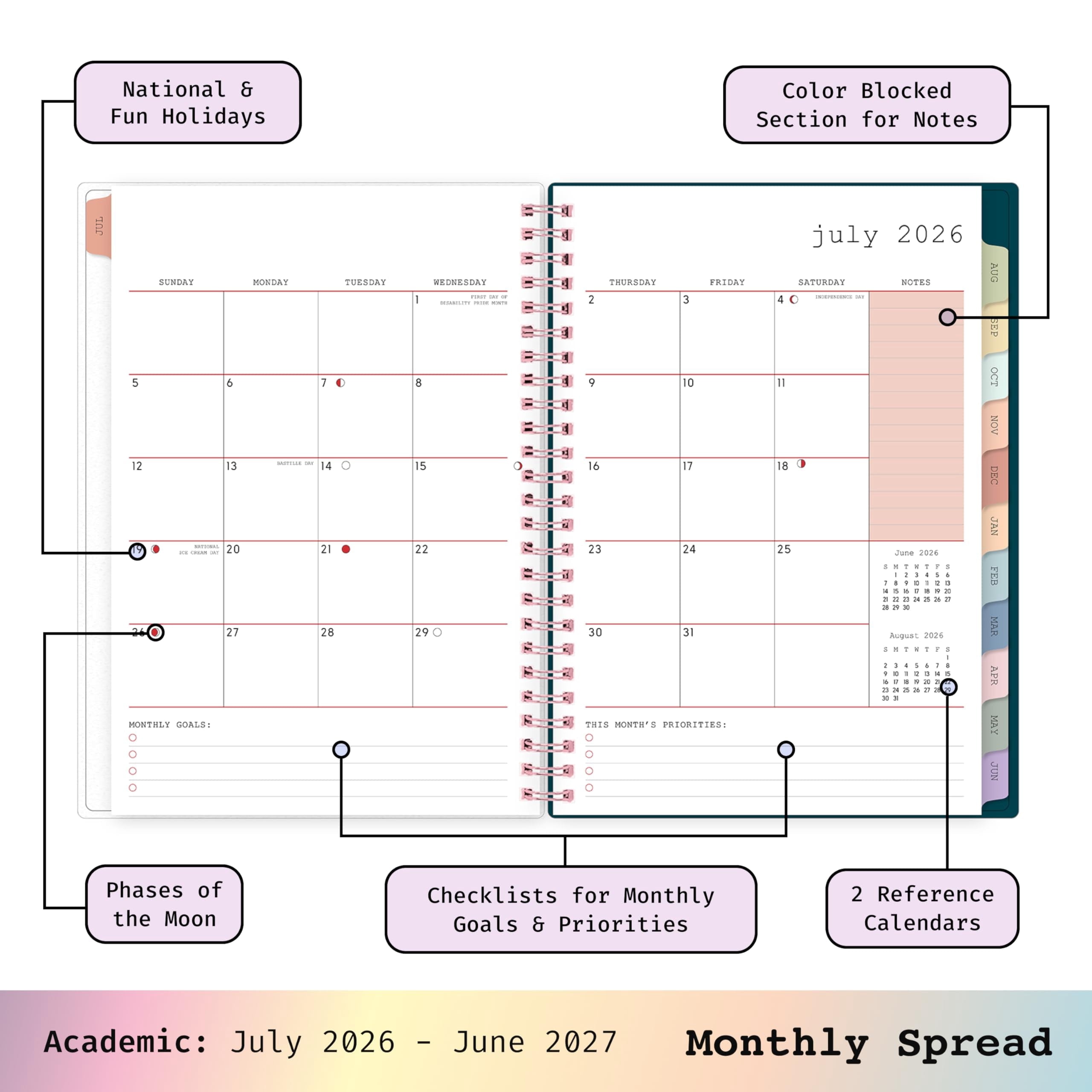 2026-2027 Weekly and Monthly Academic Year Planner Calendar, July 2026 - June 2027, 7" x 9", Flexible Cover, Laminate... - Image 4