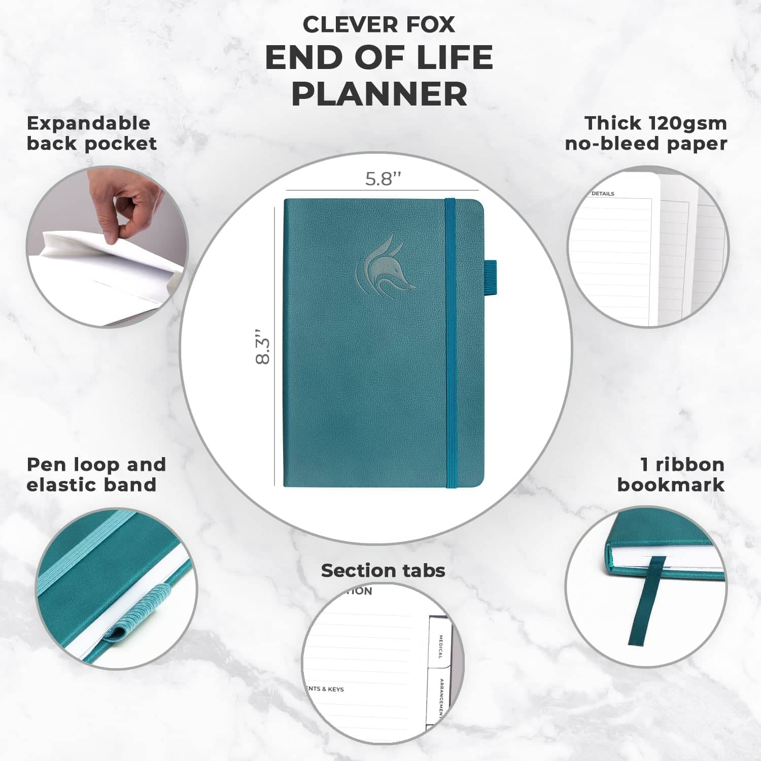 A5 End of Life Planner & Appointment Book, Dark Teal, 8" x 11", 360 Pages - Image 4