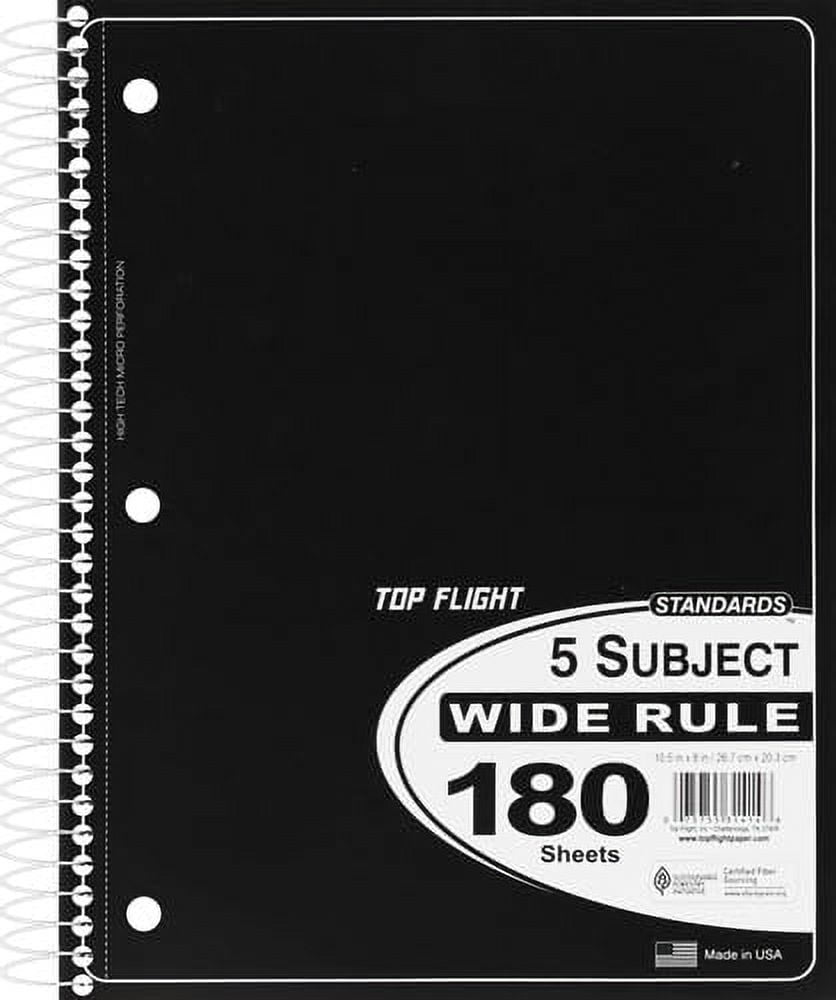 5-Subject Notebook, 180 Pages, 3 Hole Punched, Wide Rules, 10.5 x 8. Inches, Colour May Vary (311414) - Image 2