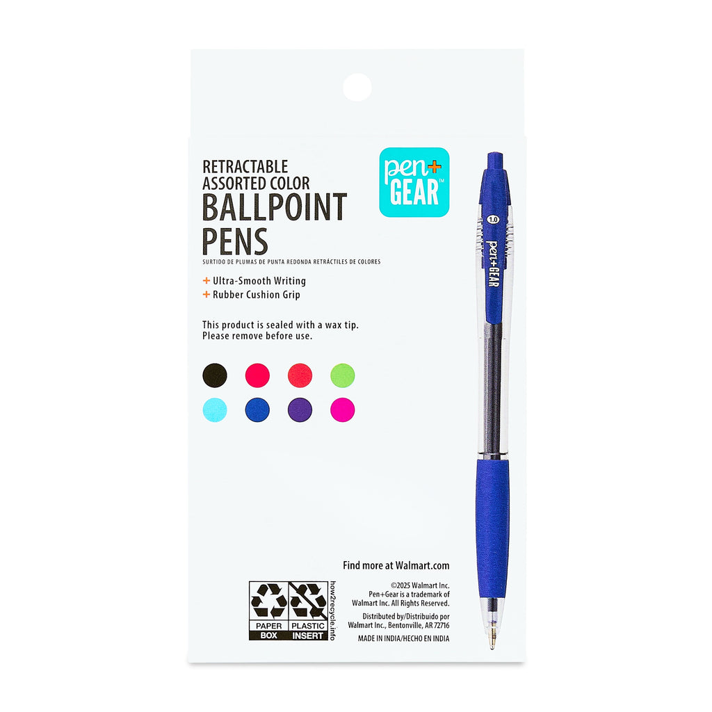 Pen+Gear Retractable Ballpoint Pens, Medium Point, 1.0 mm, 8 Count, Assorted Colors - Image 2