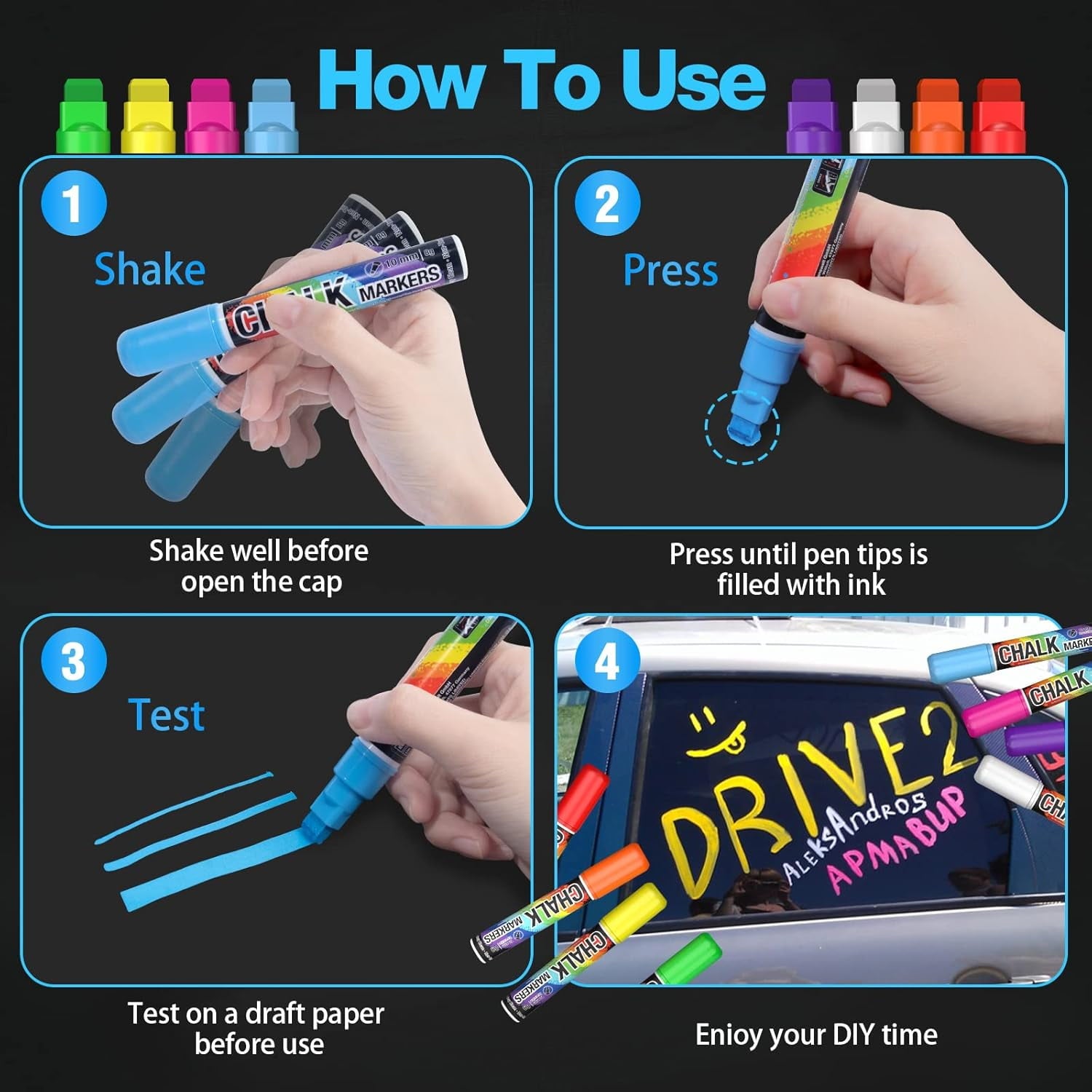8 Colors 10mm Jumbo Liquid Window Chalk Marker, Big Chalkboard Markers, Car Window Paint Markers Pen for Glass, Auto,... - Image 5