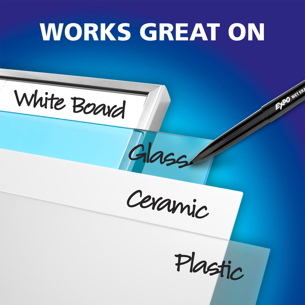 EXPO Vis-a-Vis Wet-Erase Markers,  Ultra Fine Tip, Black, Box of 12 - Image 4
