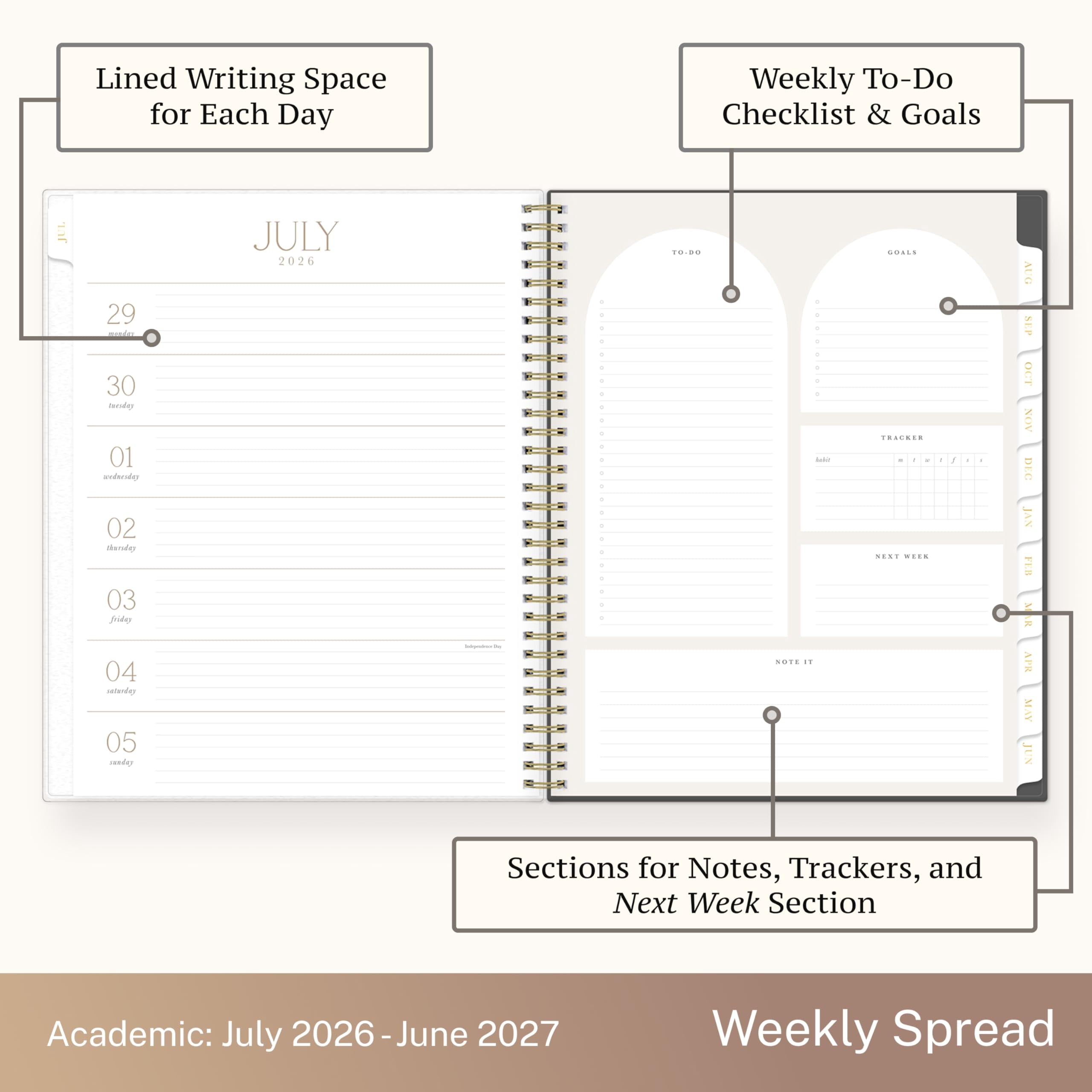 2026-2027 Academic Year Weekly and Monthly Planner, July 2026 - June 2027, 8.5 x 11, Flexible Cover, Laminated Tabs, ... - Image 4
