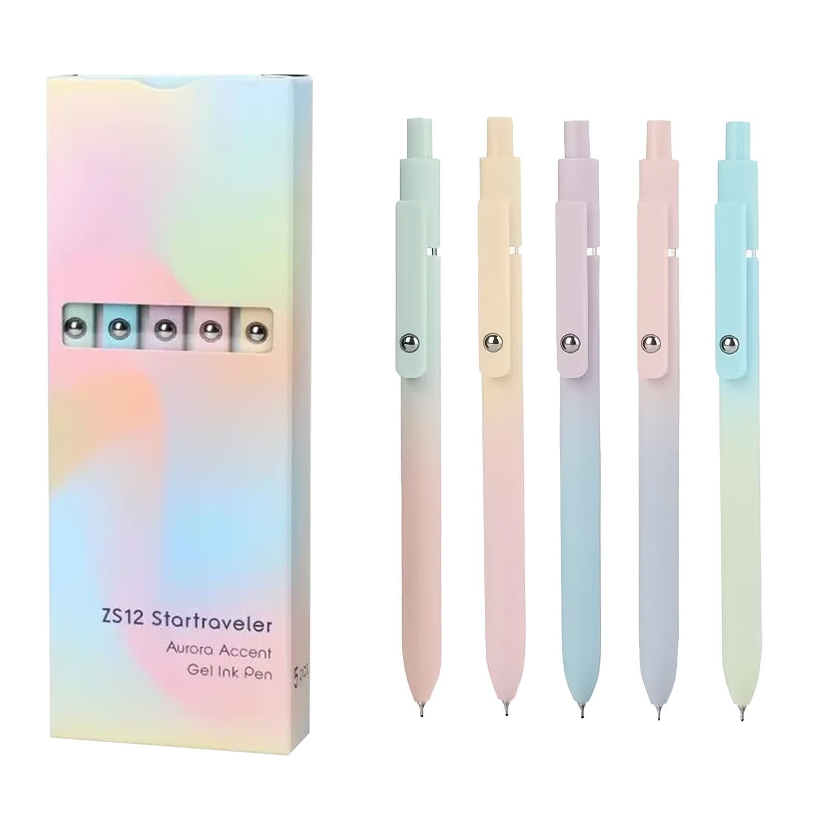 5 Piece Rollerball Gel Pen Set, Multicolor Press Type Writing Instruments, Quick Dry Refillable Pens, Plastic & Metal... - Image 2