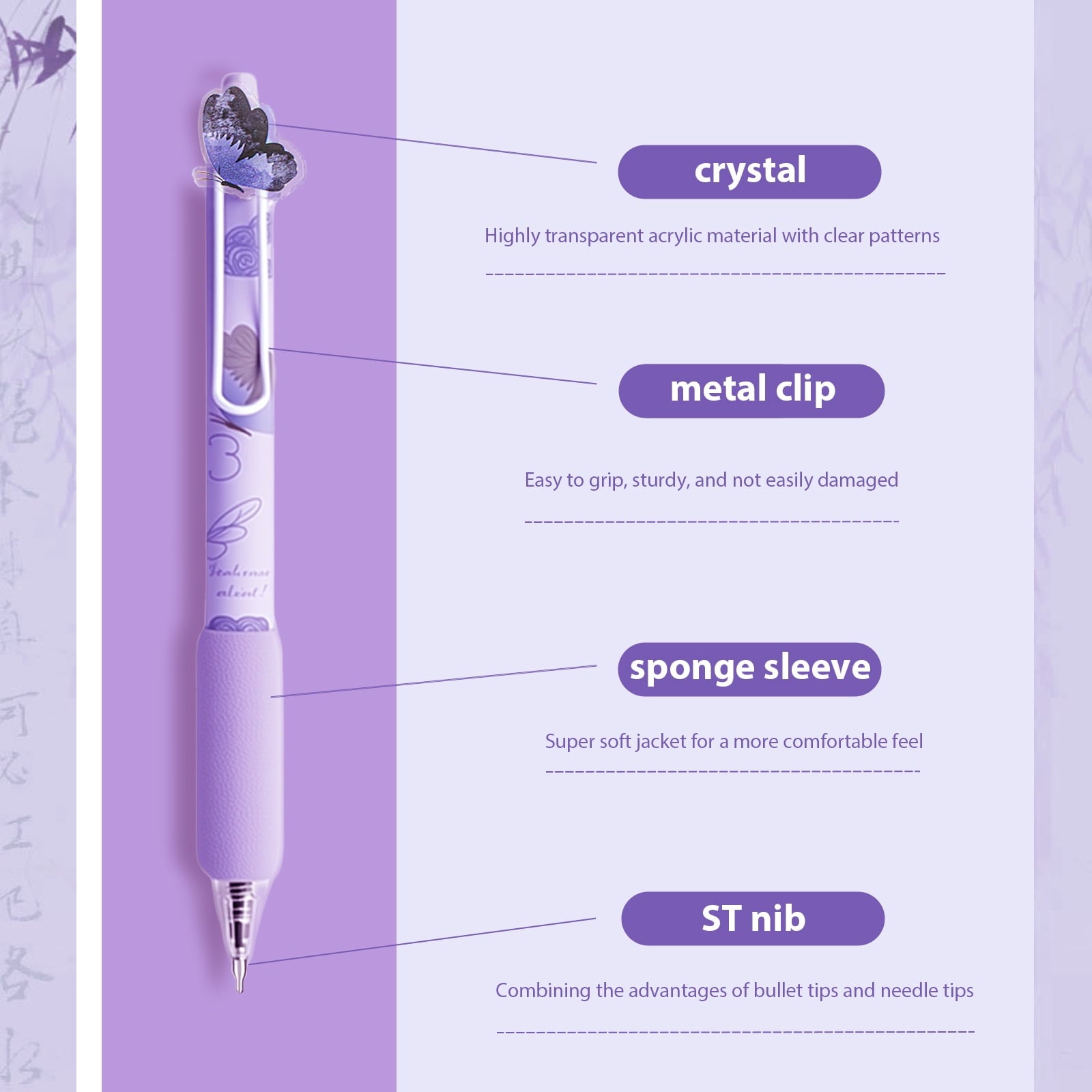 8 Pcs Purple Butterfly Pens Cute Retractable Gel Pens 0.5mm Black Ink Writing Pen for Women Men Pen Set Office Home S... - Image 6