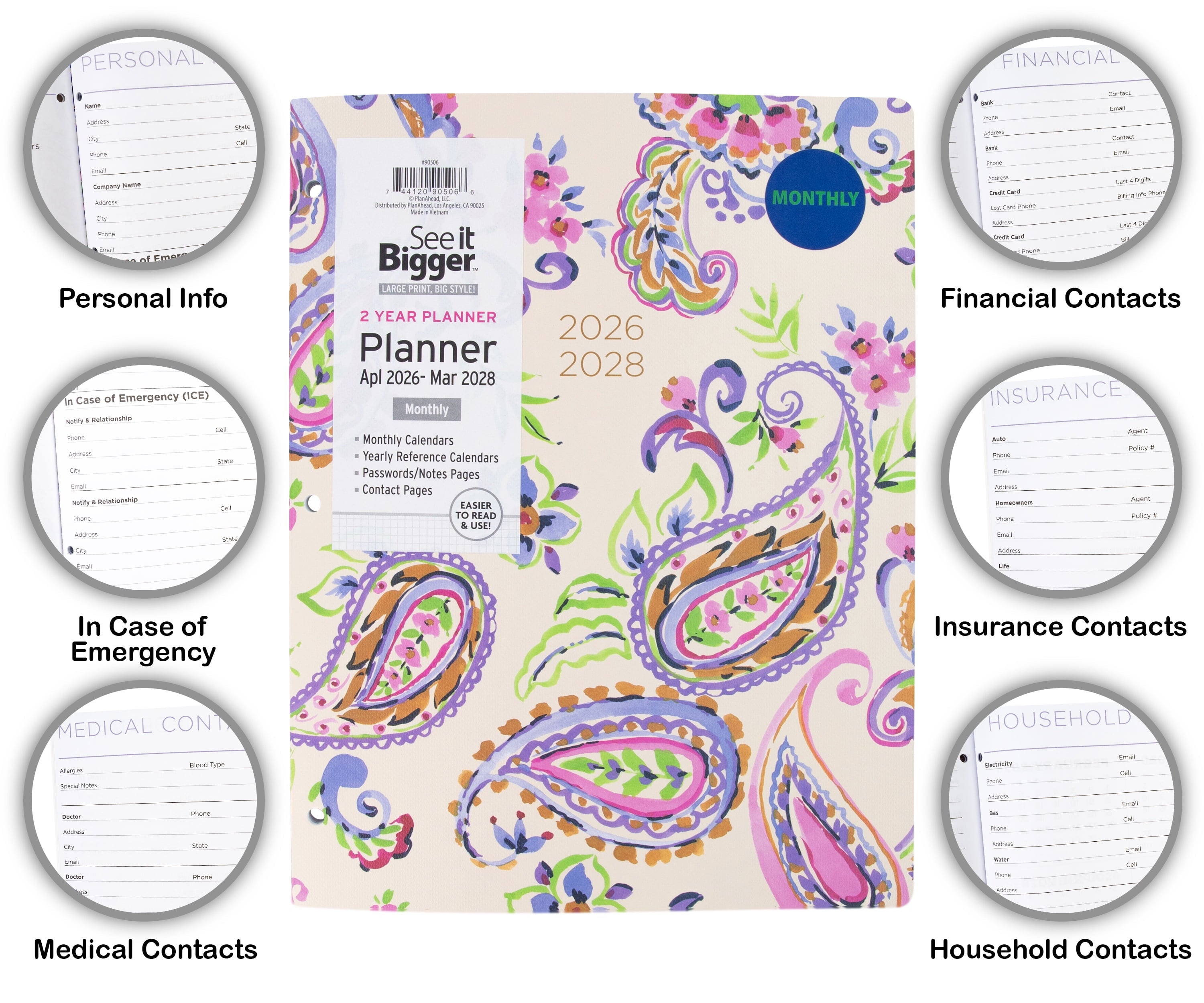 Monthly Planner, Large (8.5" x 11"), Paisley, 2-Year: Apr 2026 Mar 2028 - Image 2