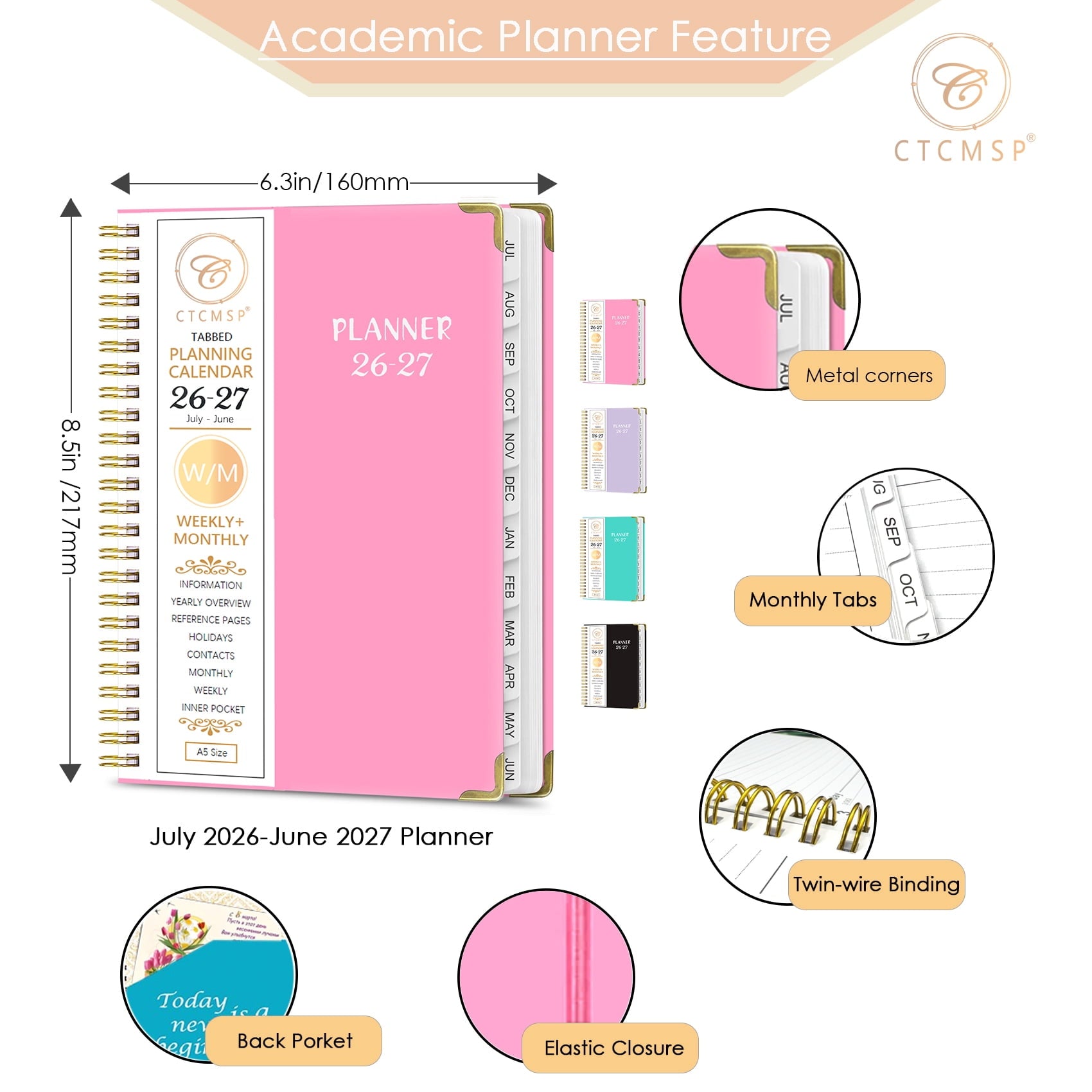 2026-2027 Planner Academic Planner Calendar Notebook(Jul.2026-Jun.2027,6.3"x8.5")Weekly Monthly Planner Perfect for Office Schedule Academic - Image 5