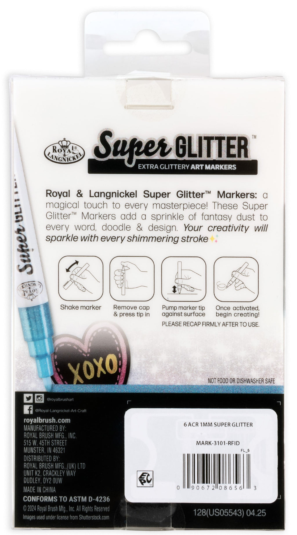 Super Glitter Artist 6 Piece Marker Set with 1. Tips - Image 2