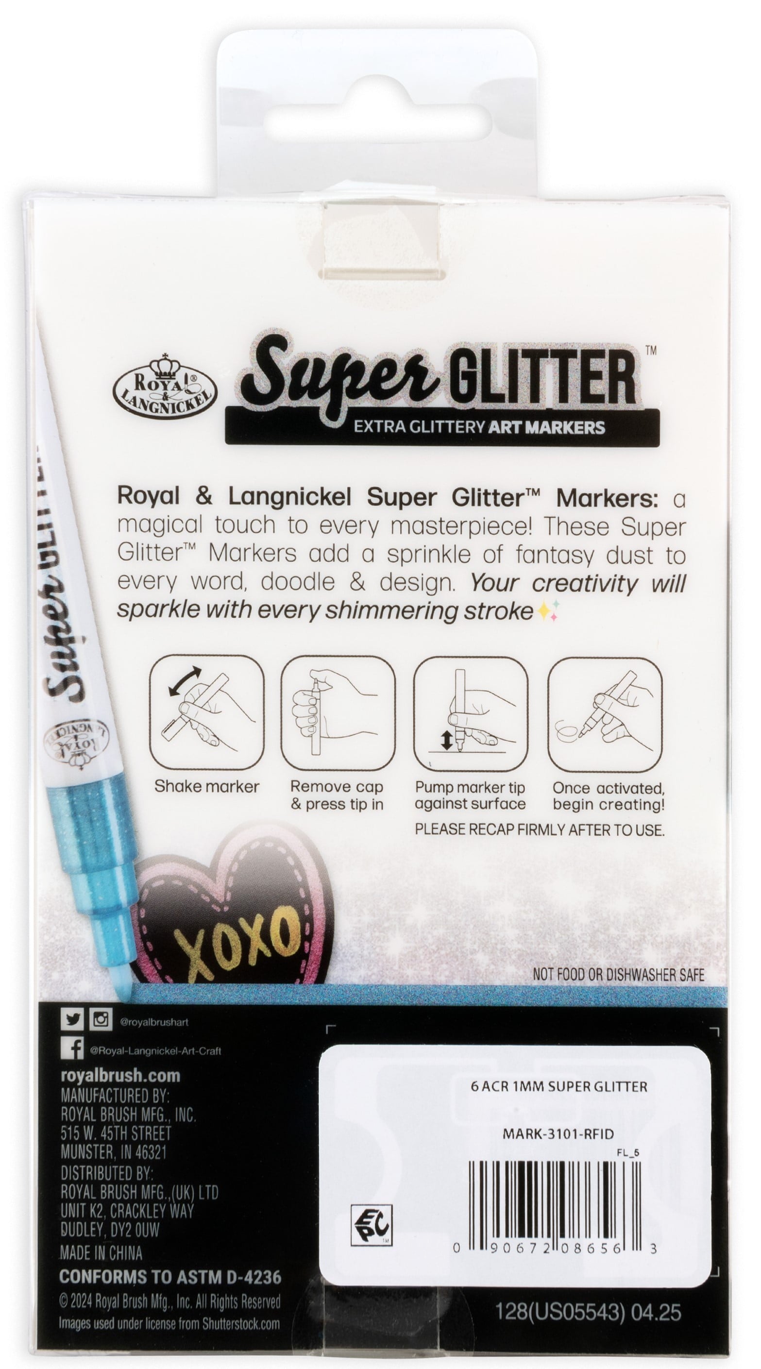 Super Glitter Artist 6 Piece Marker Set with 1. Tips - Image 2