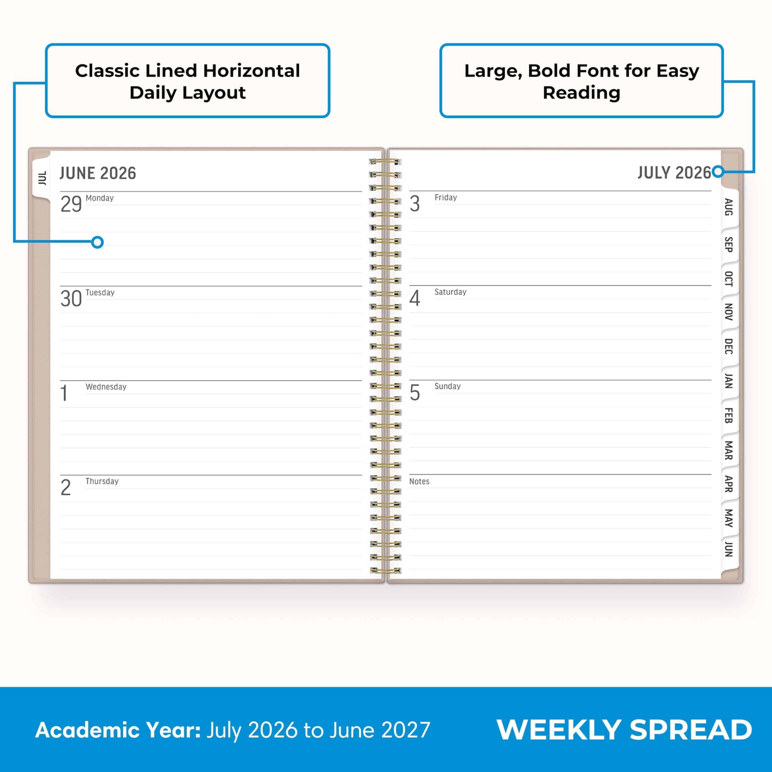 Blue Sky 2026-2027 Large Print Weekly and Monthly Academic Year Planner Calendar, July 2026 - June 2027, 8.5" x 11", Flexible Cover, Wirebou - Image 3