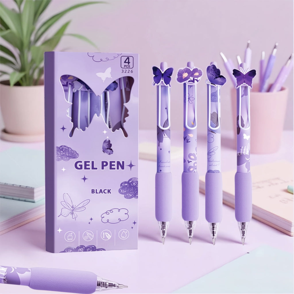 8 Pcs Purple Butterfly Pens Cute Retractable Gel Pens 0.5mm Black Ink Writing Pen for Women Men Pen Set Office Home S... - Image 5