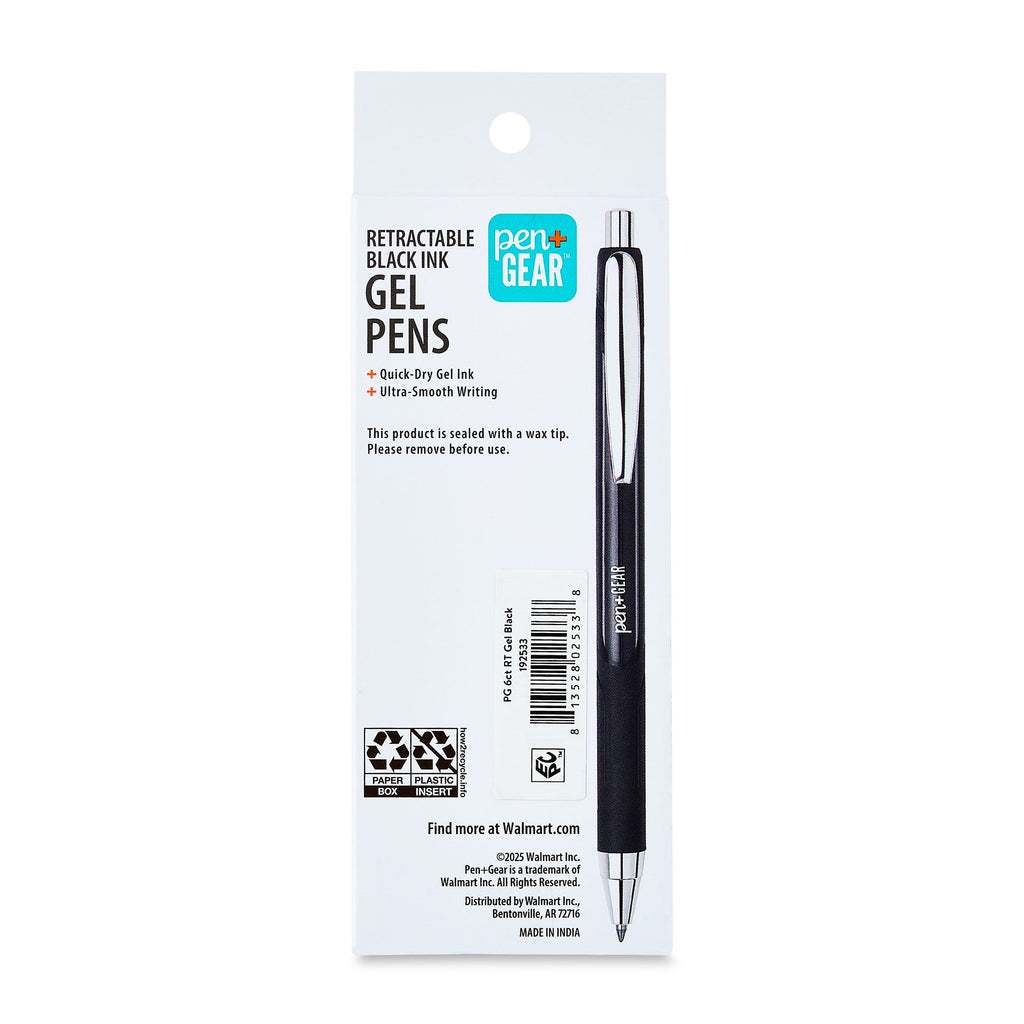 Retractable Gel Ink Pens, Medium Point, 0.7mm, Black, 6 Count - Image 4