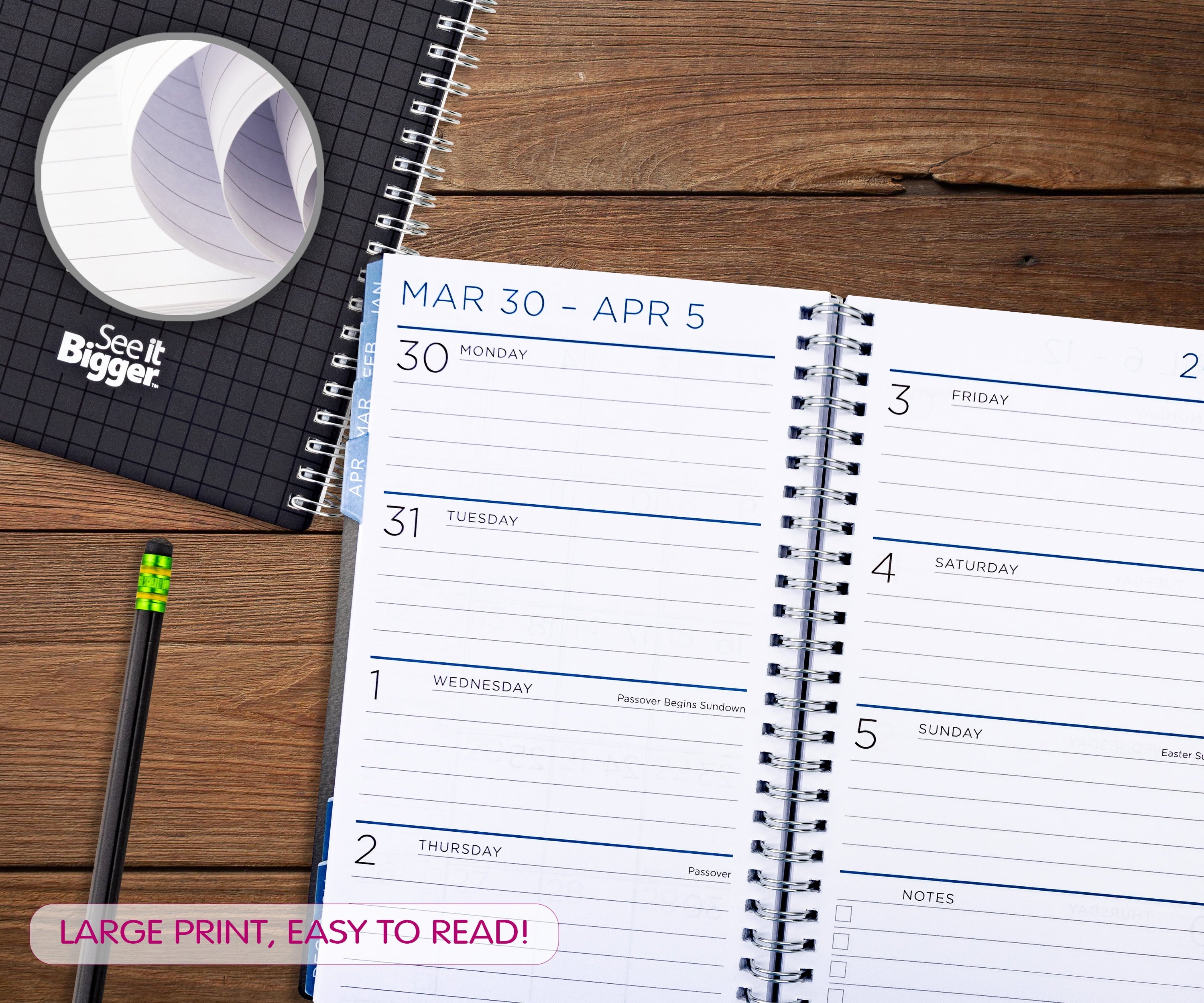 See it Bigger Monthly Weekly Planner Medium (5.5" X 8.75") Black, 15-Month, Oct 2025-Dec 2026 - Image 6