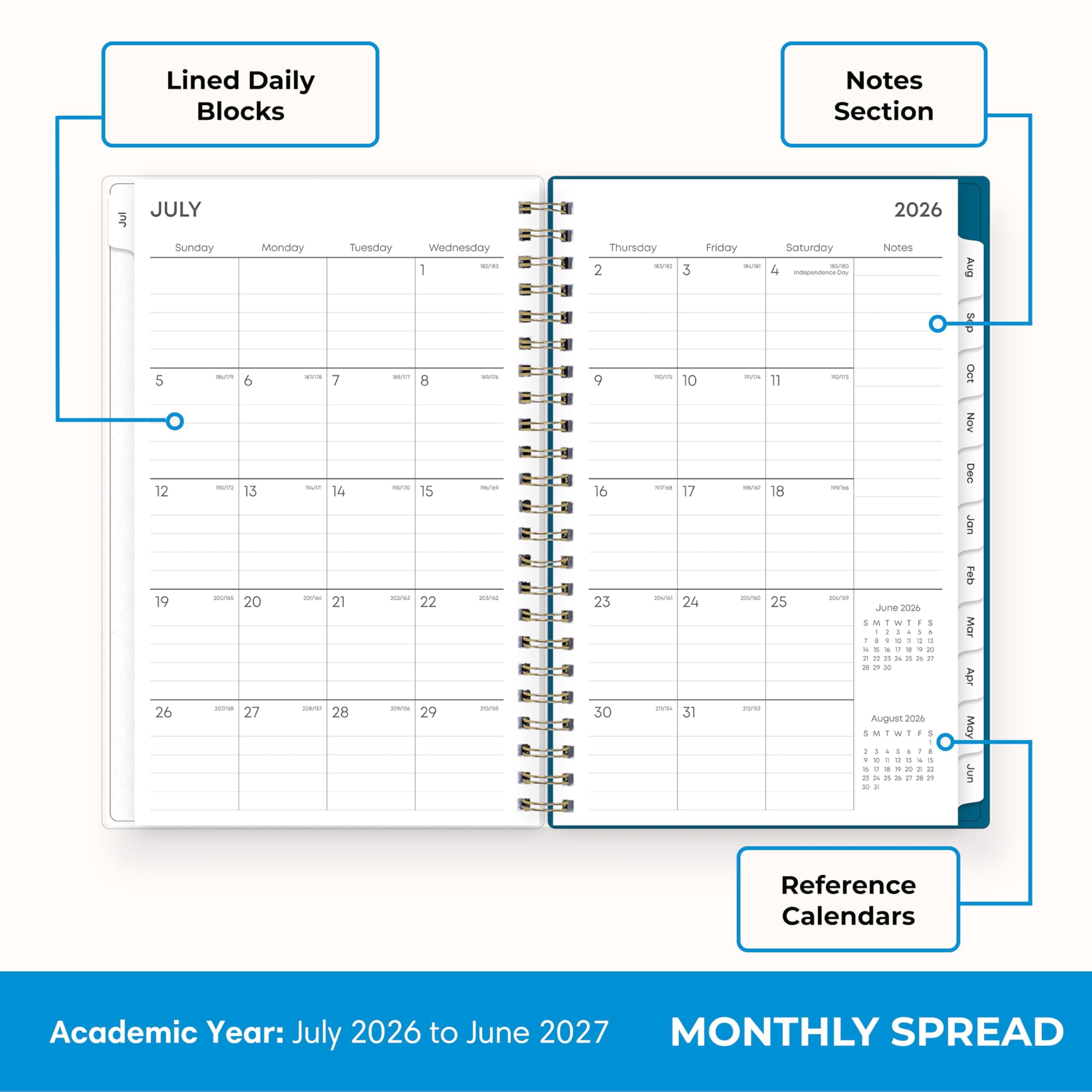 2026-2027 Weekly and Monthly Academic Year Planner Calendar, July 2026 - June 2027, 5" x 8", Flexible Cover, Wireboun... - Image 4