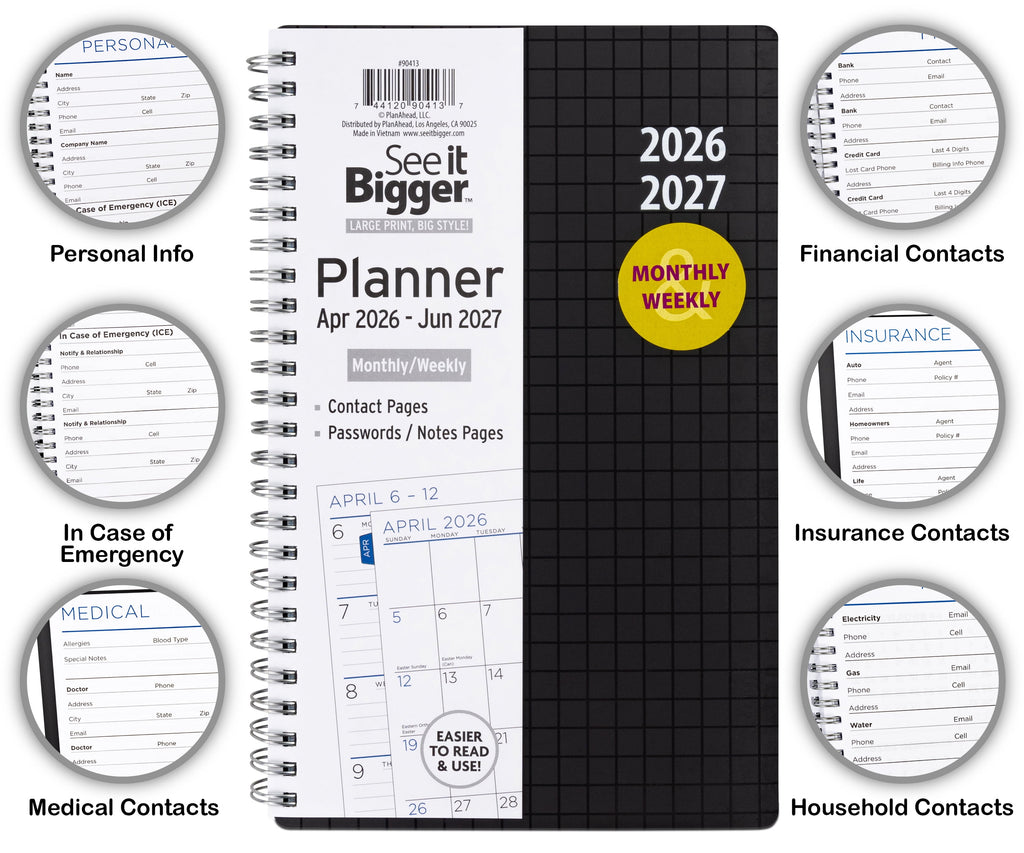 M/W Planner, Medium (5.5" x 8.75"), Black, 15-Month: Apr 2026 - Jun 2027 - Image 2