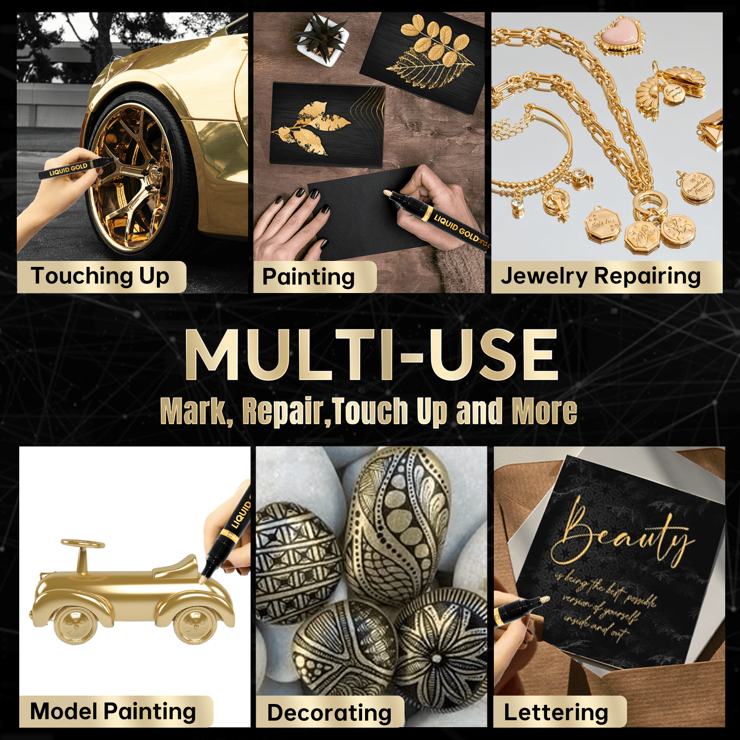 Chrome Gold Markers Metallic Gold Paint Pens for Metal, Plastic Jewelry,Touch-Up and Repair Kit - Image 6