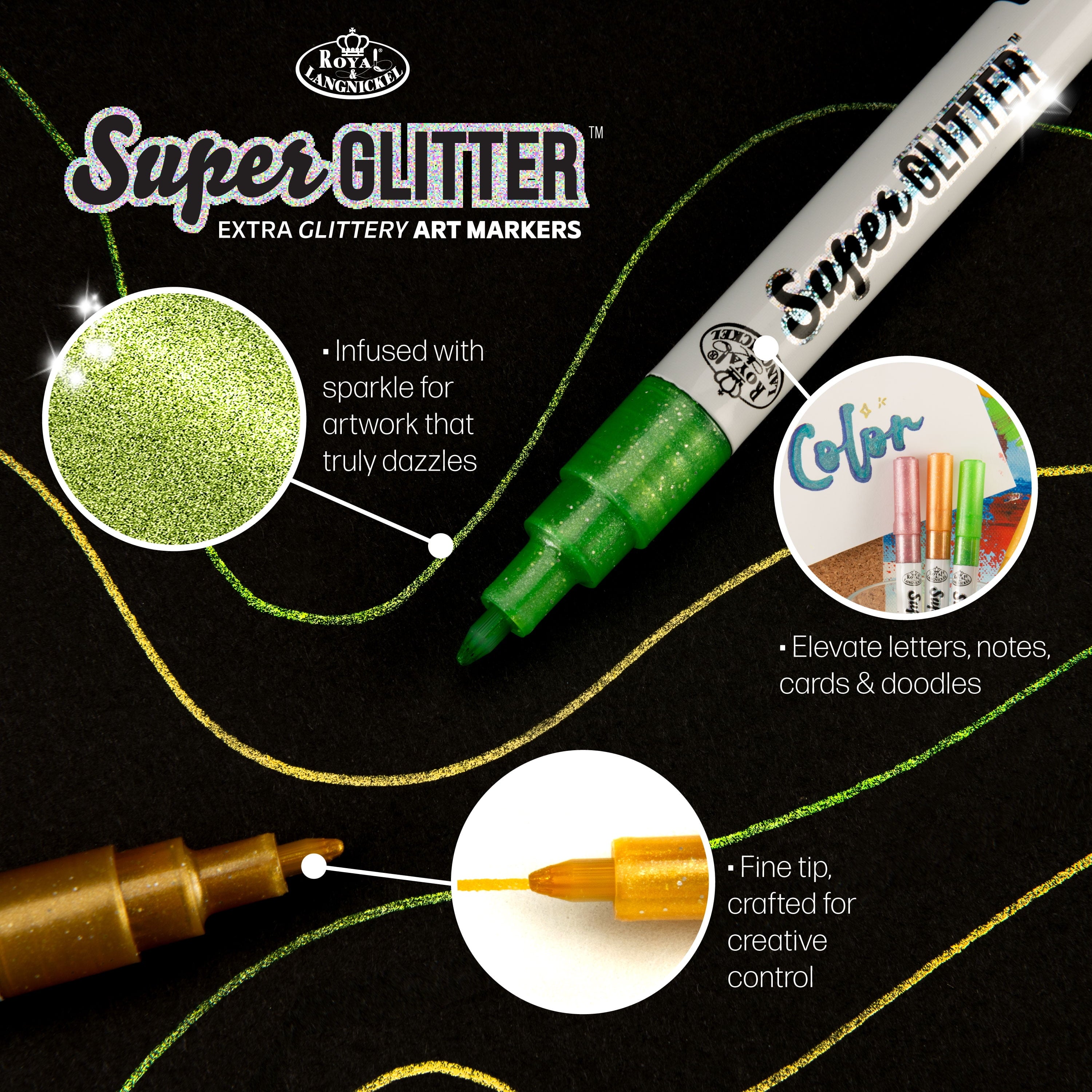 Super Glitter Artist 6 Piece Marker Set with 1. Tips - Image 5