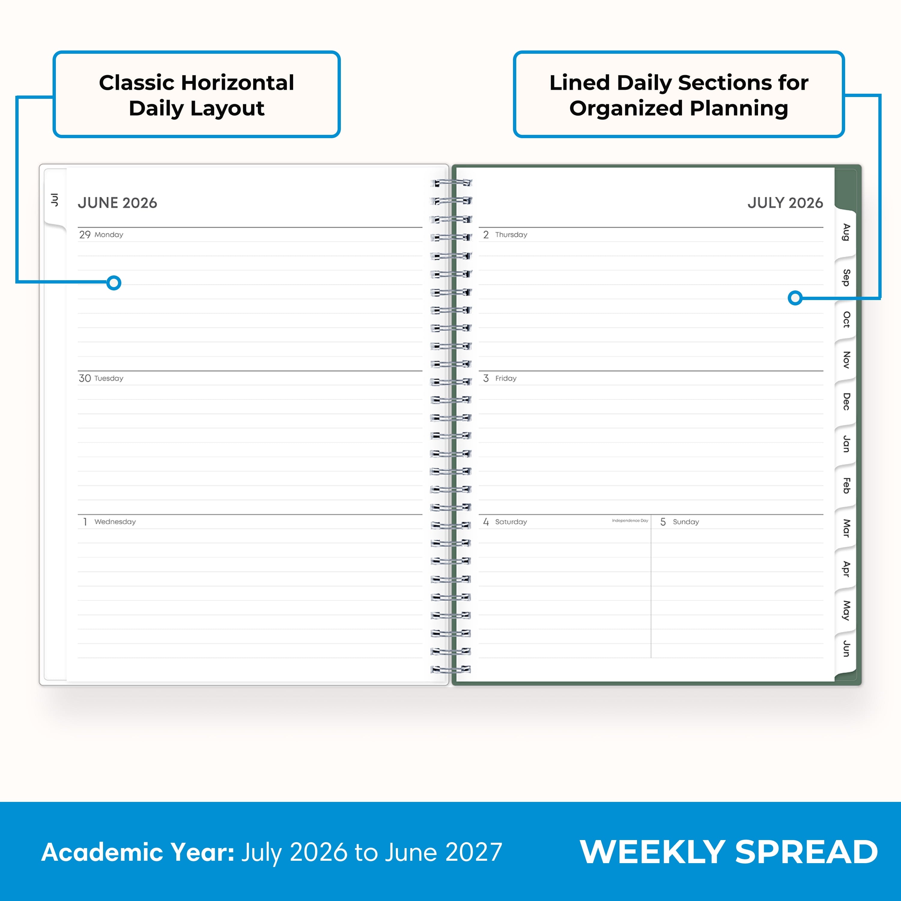2026-2027 Weekly and Monthly Academic Year Planner Calendar, July 2026 - June 2027, 8" x 10.875", Flexible Cover, Wir... - Image 3