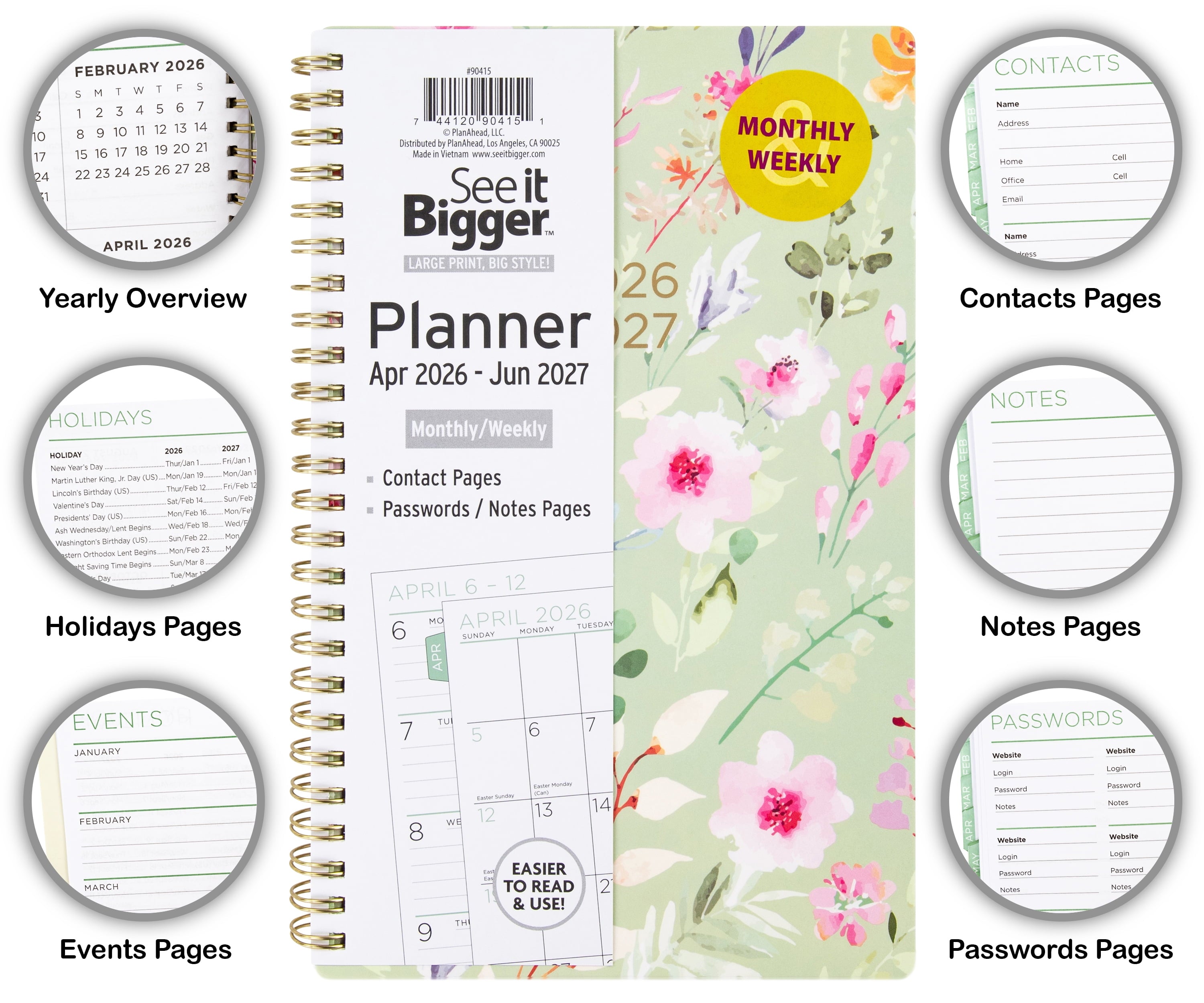 See It Bigger M/W Planner, Medium (5.5" x 8.75"), Floral, 15-Month: Apr 2026 - Jun 2027 - Image 3
