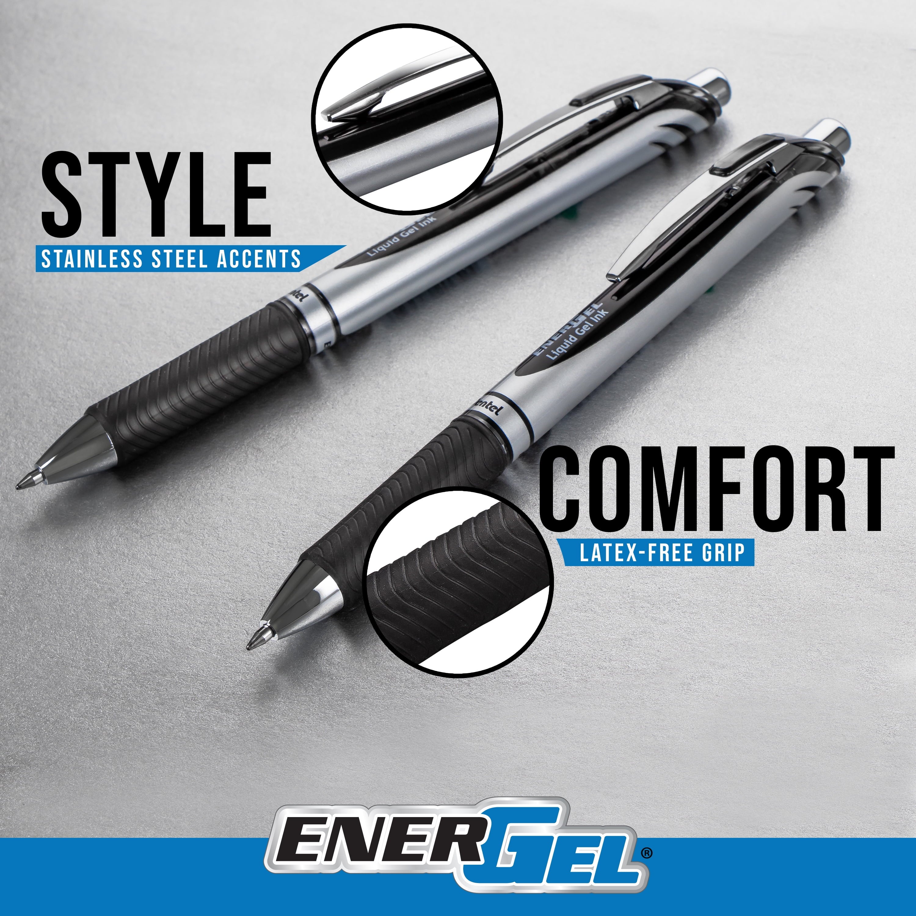 Pentel EnerGel RTX Retractable Liquid Gel Pen, Medium Line, Metal Tip, Black Ink, 6 Pack (BL77BP6A) - Image 2