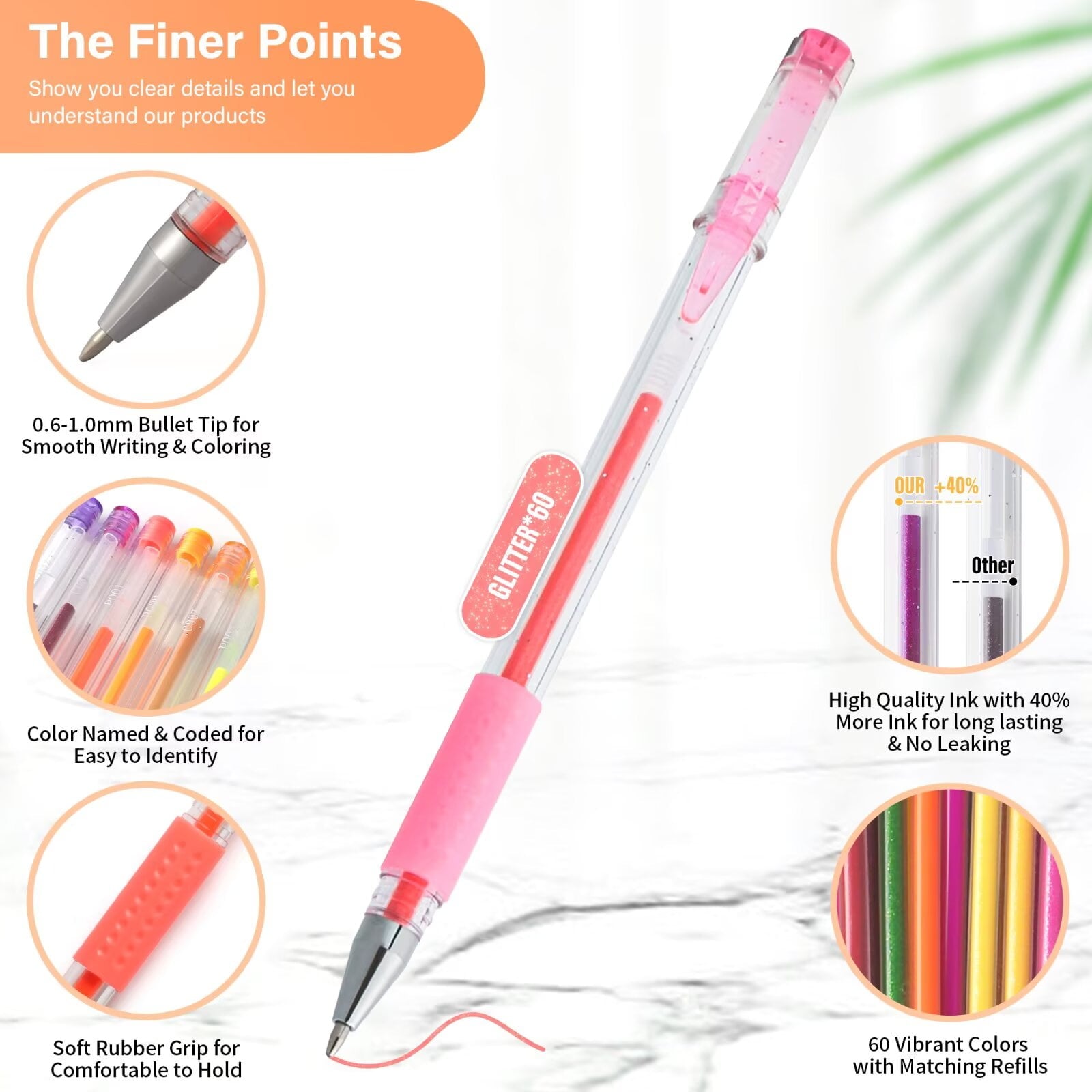 ZSCM Gel Pens for Adult Coloring Books, Ink Pens Set Include 60 Colors Gel Marker Pens, 60 Matching Color Refills for Drawing Scrapbooks Jou - Image 2
