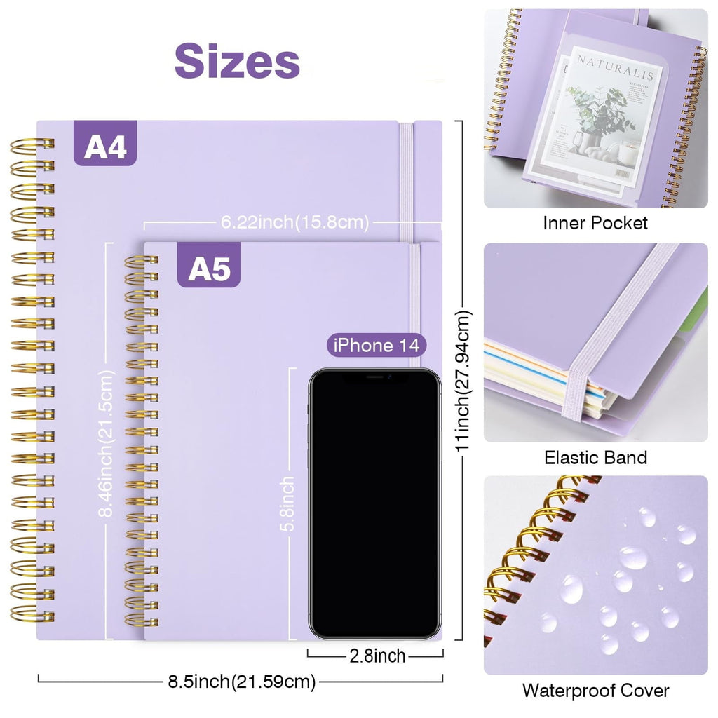 OMEYA 5 Subject Notebooks College Ruled, Spiral Notebook with Dividers, 300 Pages 100GSM Thick Spiral Writing Journal for Women & Men, Lined - Image 5