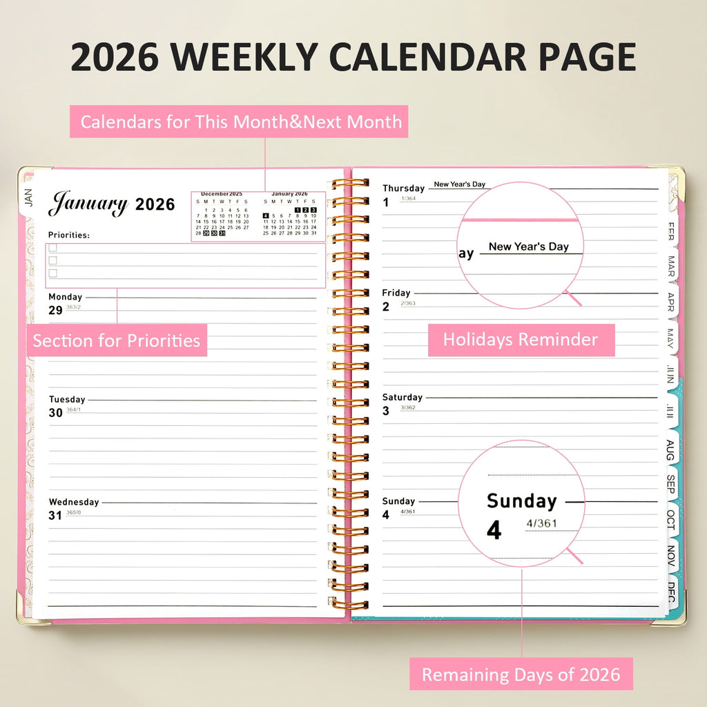 2026 Planner(Jan-Dec.2026,6.3"x8.5"),Annual Weekly Monthly Planner with Calendar Tabs,Agenda Schedule Planner for Sch... - Image 2
