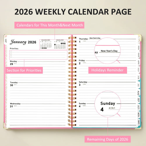 2026 Planner(Jan-Dec.2026,6.3"x8.5"),Annual Weekly Monthly Planner with Calendar Tabs,Agenda Schedule Planner for Sch... - Image 2