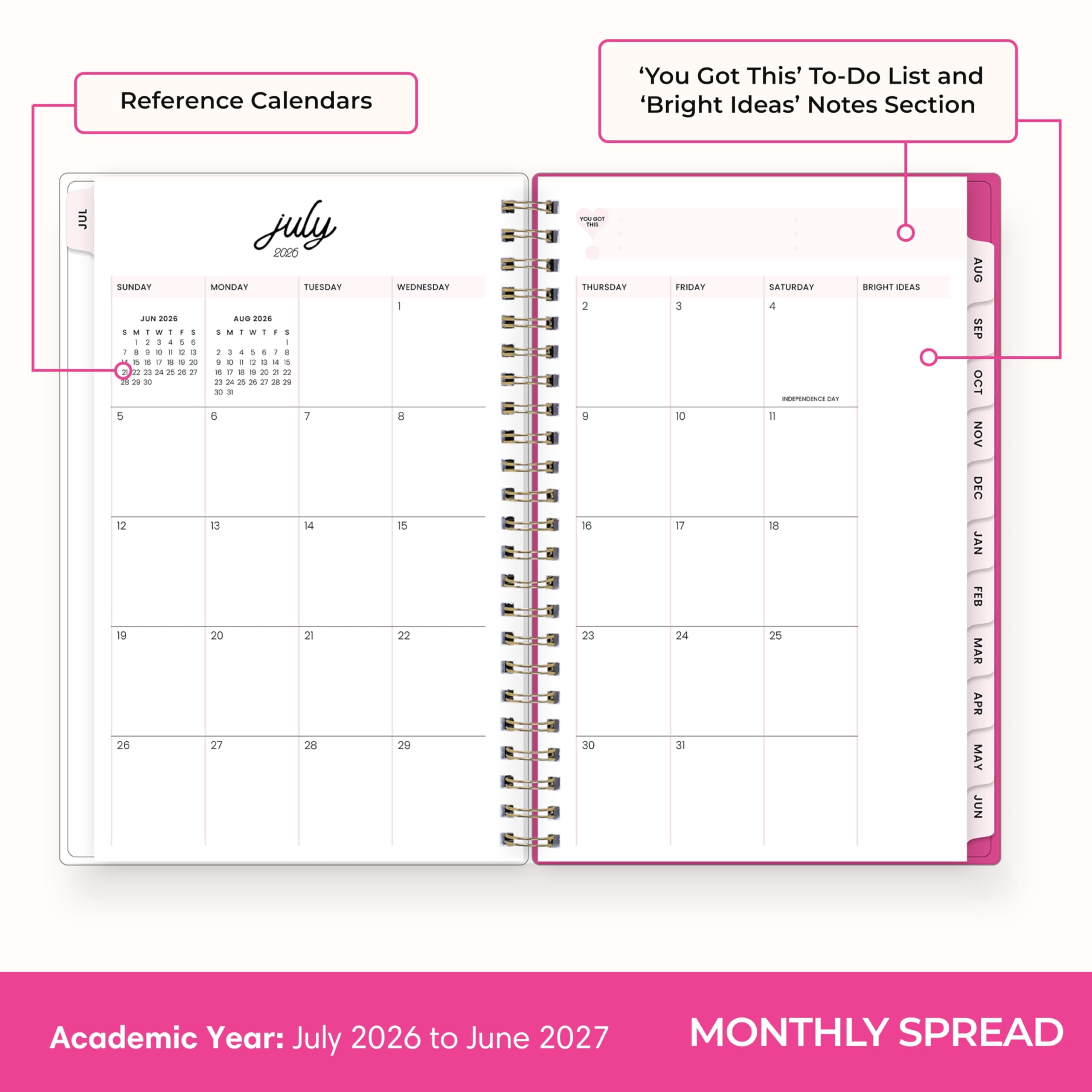 2026-2027 Weekly and Monthly Academic Year Planner Calendar, July 2026 - June 2027, 5" x 8", Flexible Cover, Wireboun... - Image 4