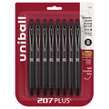 207 Plus+ Retractable Gel Pens, Medium Point (0.7mm), Black, 8 Pack