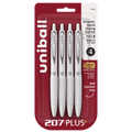 uniball™ 207 Plus+ Retractable Gel Pens, Medium Point (0.7mm), White Barrel, Black Ink. 4 Pack