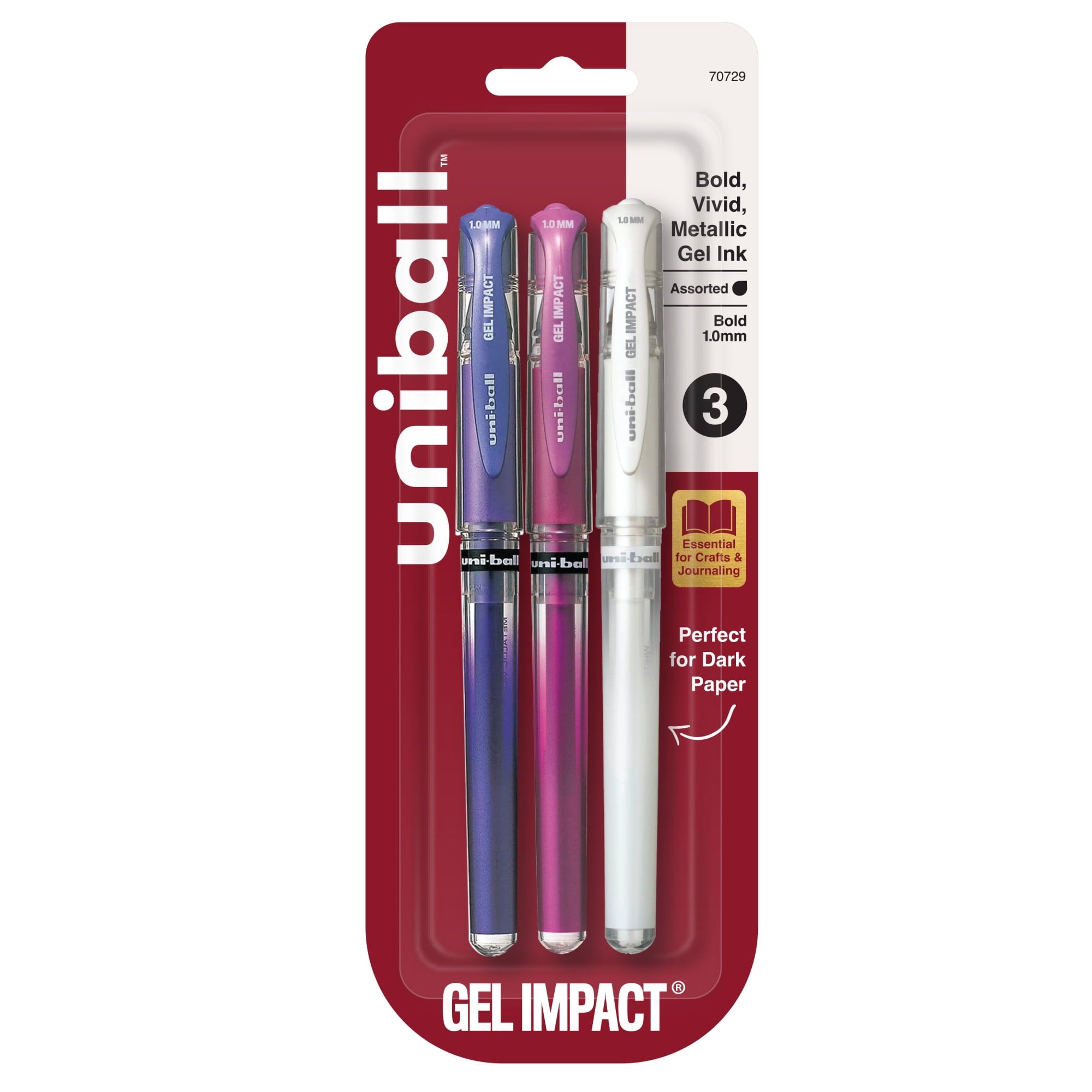 Signo Gel Impact Pens, Bold Point (1.0mm), Assorted Metallic, 3 Pack